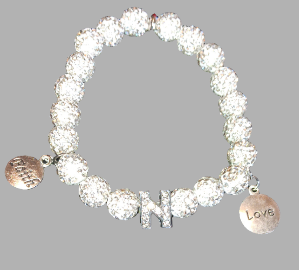 Rhinestone "N" Bracelet with Charms
