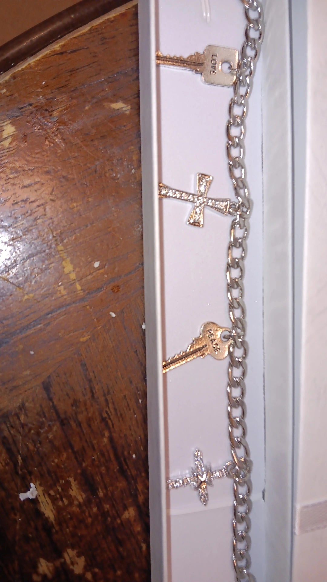 Link chain with Rhinestone Cross & inspirational charms w/ adjustable