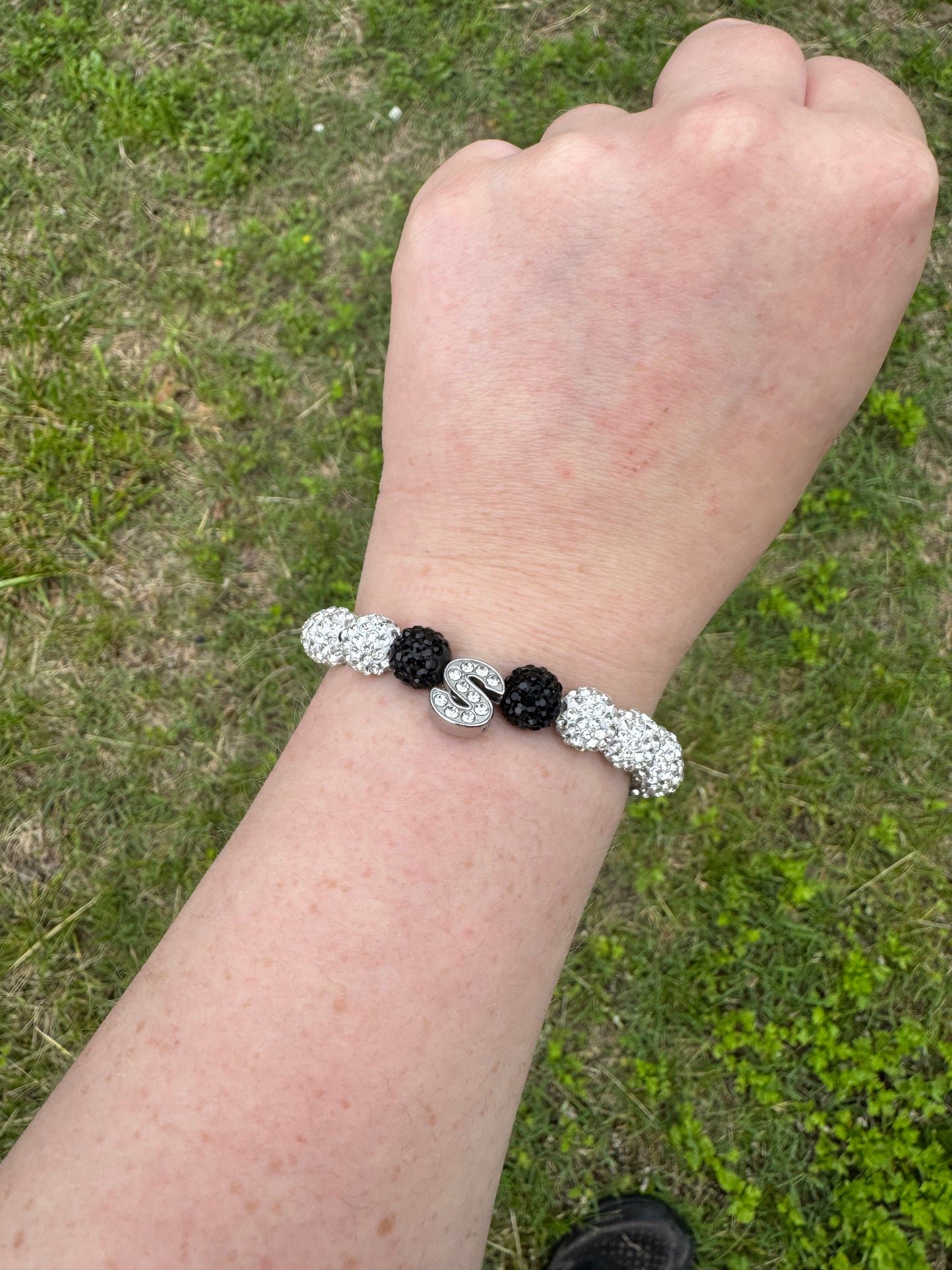 Rhinestone Black and Sliver "S" Bracelet