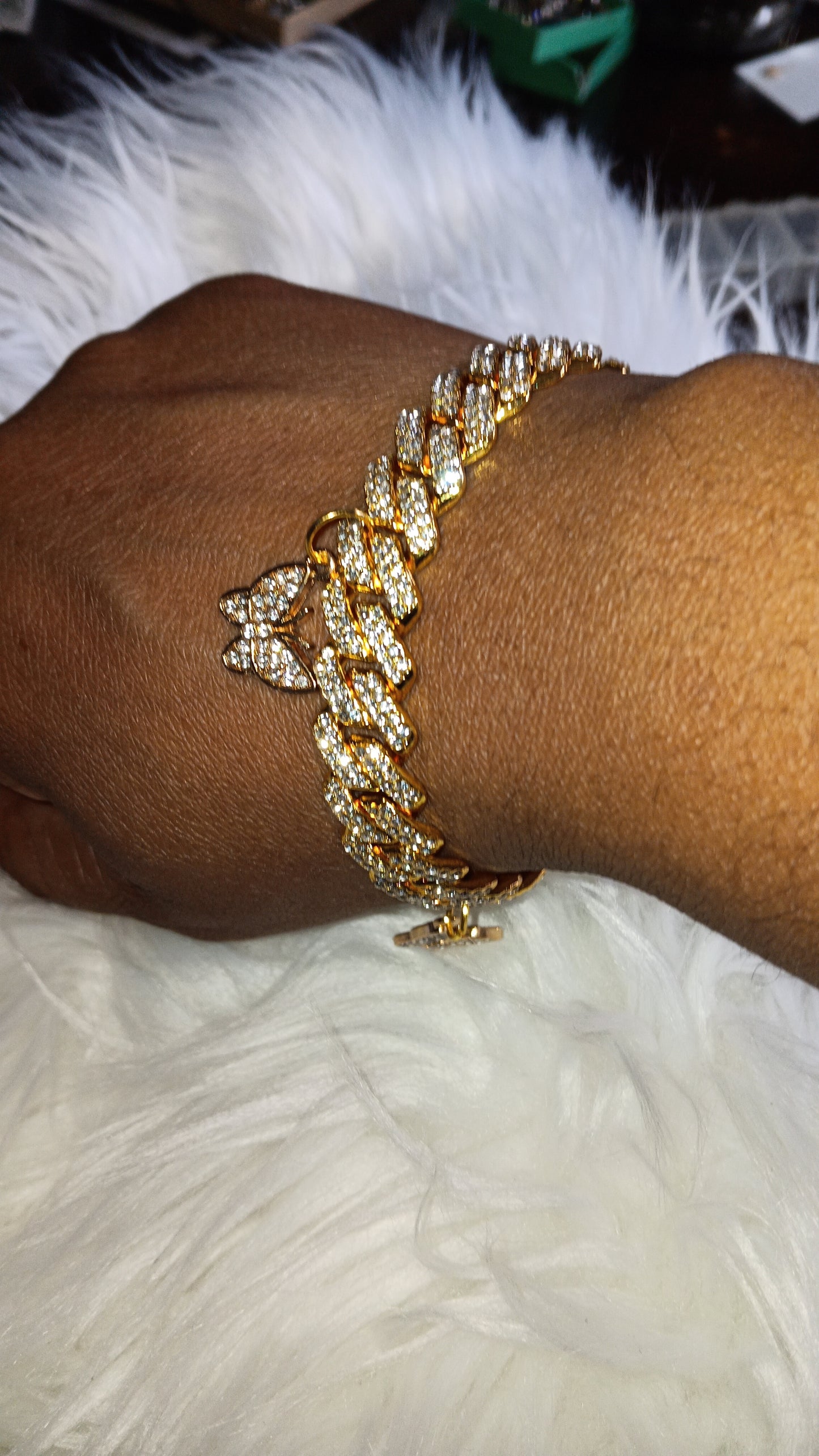 Gold Bling Bracelet set with Gold beaded Earrings with Rhinestone Butterflies 🦋 ✨️