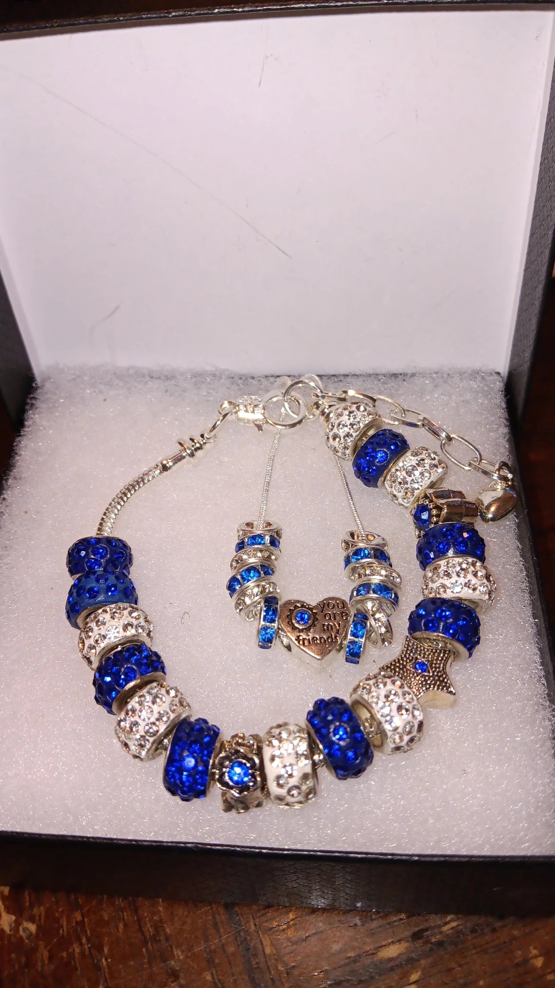 Sliver chain w/  Rhinestone inspirational charms with Bracelet with heart charms