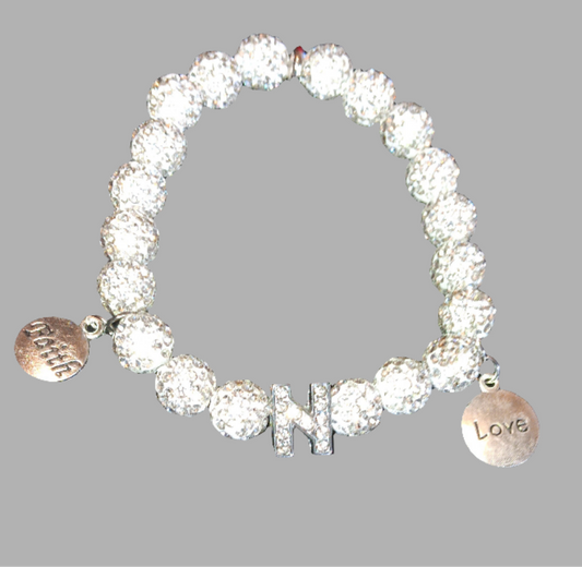 Rhinestone "N" Bracelet with Charms
