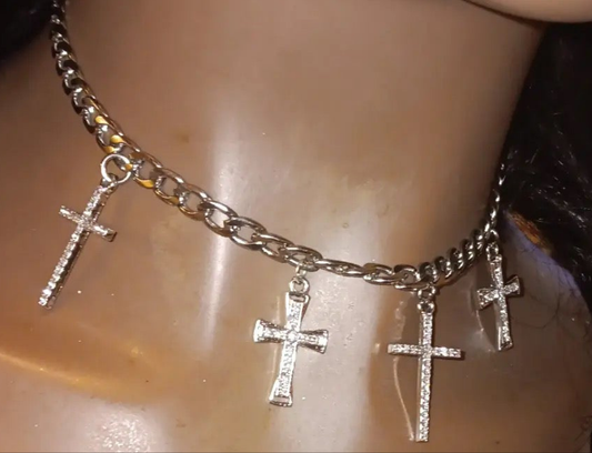 Cuban Link 22" Chain w/ Rhinestone Cross & inspirational Charms