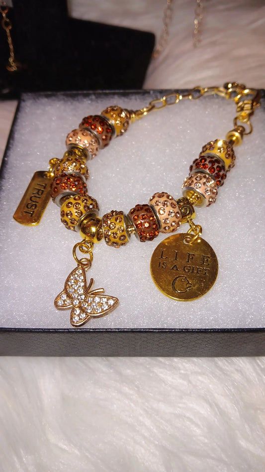 Gold inspirational Handmade Bracelets with Charms Collection