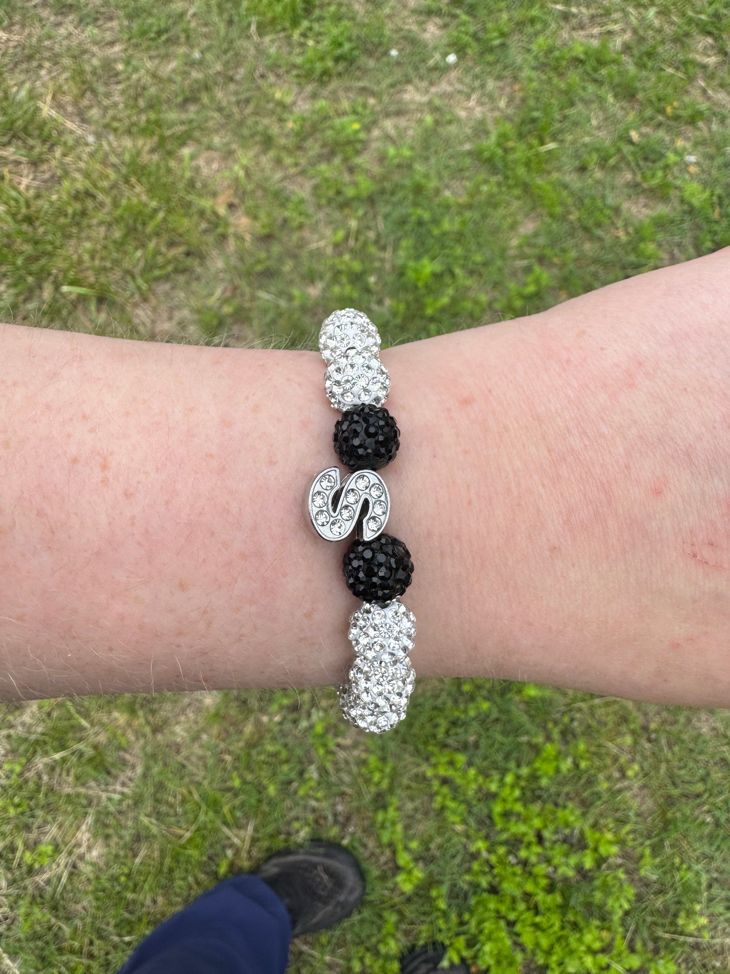Rhinestone Black and Sliver "S" Bracelet