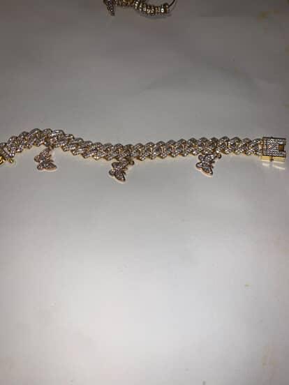 Gold Bling Bracelet set with Gold beaded Earrings with Rhinestone Butterflies 🦋 ✨️