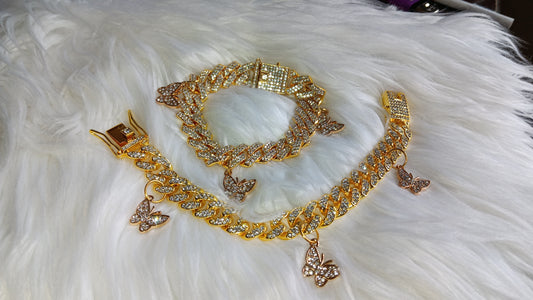 Gold Bling Bracelet set with Gold beaded Earrings with Rhinestone Butterflies 🦋 ✨️