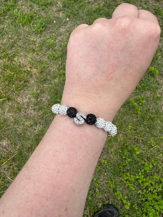 Rhinestone Black and Sliver "S" Bracelet