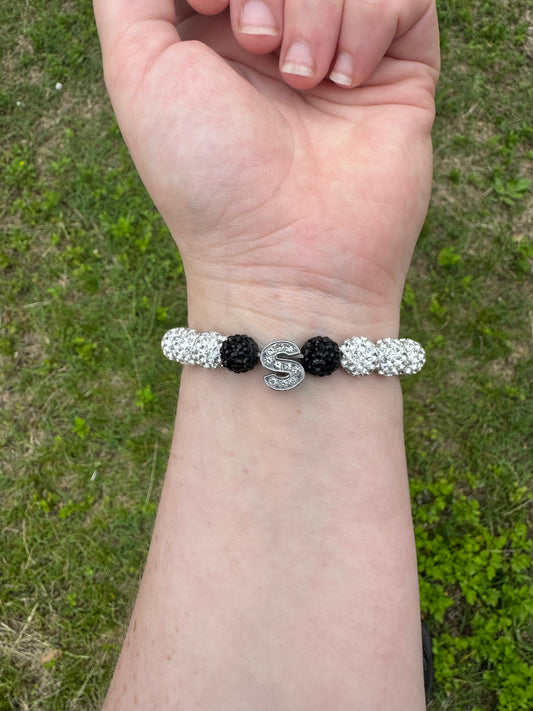 Rhinestone Black and Sliver "S" Bracelet