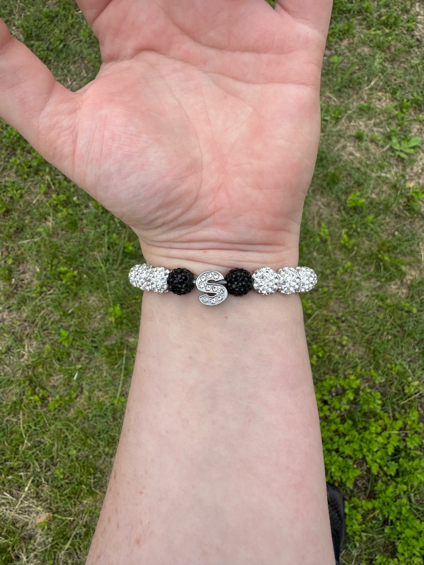 Rhinestone Black and Sliver "S" Bracelet
