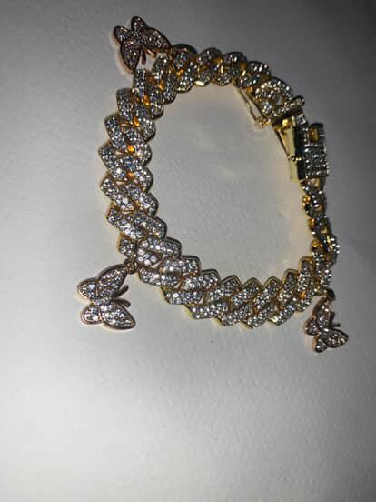 Gold Bling Bracelet set with Gold beaded Earrings with Rhinestone Butterflies 🦋 ✨️